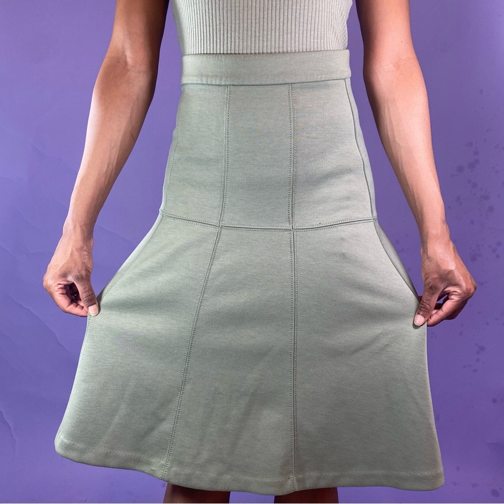 Sage Green Flare Midi Skirt - Picture 2 of 6